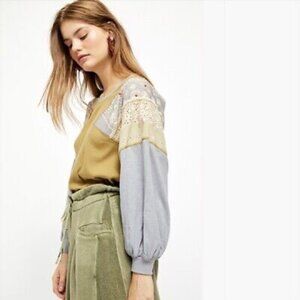Free People Patchwork 3/4 Sleeve Top